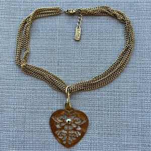 B-JWld 5 Strand 24k Gold Plated Chain Statement Necklace With Heart Pendant 18”